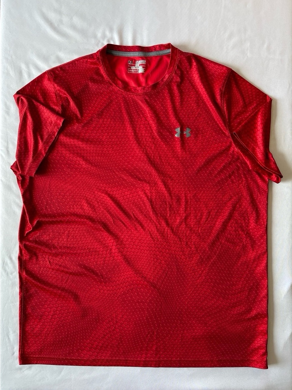 Under Armour Men’s Red Short Sleeve Athletic Tee with Silver Logo